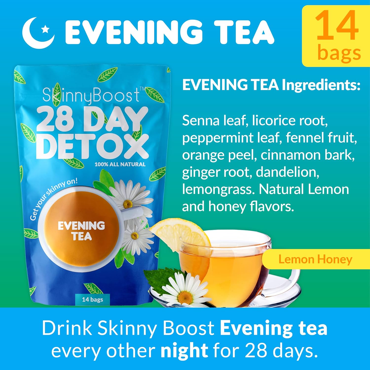 SkinnyBoost Skinny Boost Tea Kit with Lean Greens Superfood Powder and FREE Tumbler - 1 Daytime Tea (28 Bags) & 1 Evening Detox Tea (14 Bags) - Non GMO, Vegan, All Natural Detox & Cleanse