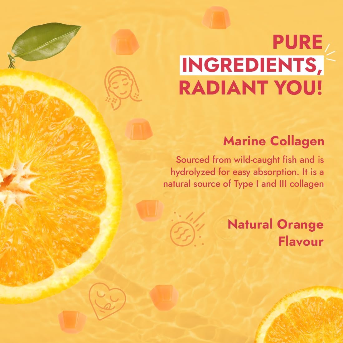 SkinnyMint Collagen Gummies: Natural Orange Flavor, Gluten-Free Hair, Skin & Nails Support - 60 Count (1 Month Supply)