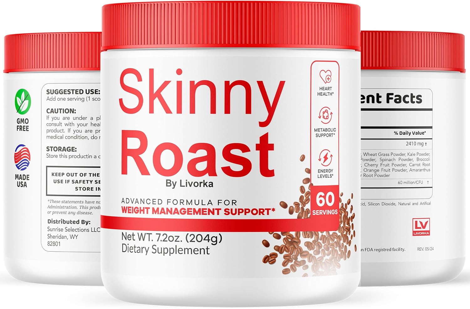 SkinnyRoast Organic Powder - Premium Formula for Healthy Living, 60 Servings