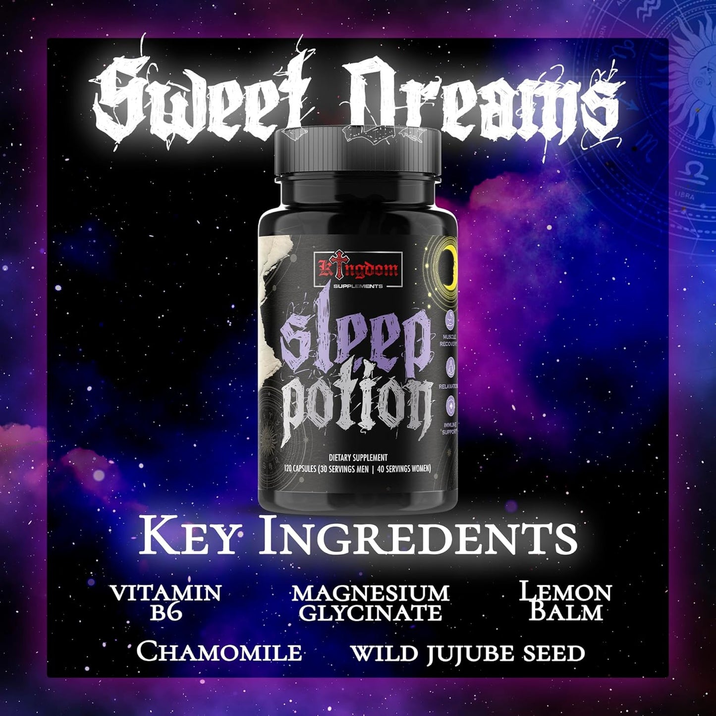 Sleep Aid Supplement with Magnesium, Zinc Glycinate, Chamomile, L-Theanine, and Vitamin B6 | 120 Capsules by Kingdom Supplements