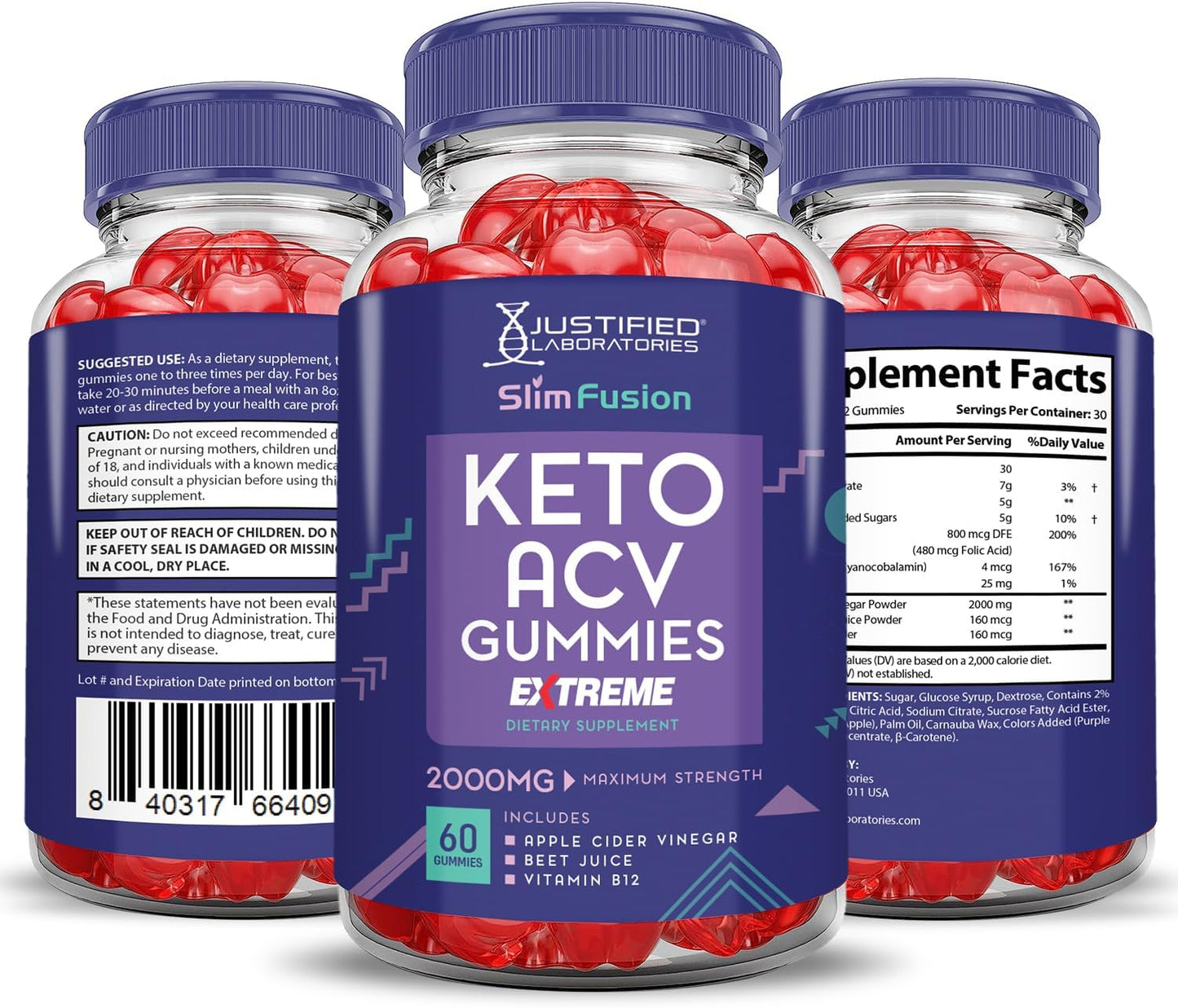 Slim Fusion Keto ACV Gummies Extreme 2000MG with Pomegranate Beet Juice Powder - 60 Gummies