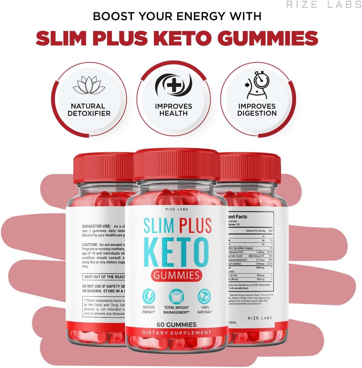 Slim Plus Keto ACV Gummies - 5 Pack for  Slimming Formula  | Apple Cider Vinegar Gummies (300 Gummies) by Rize Labs