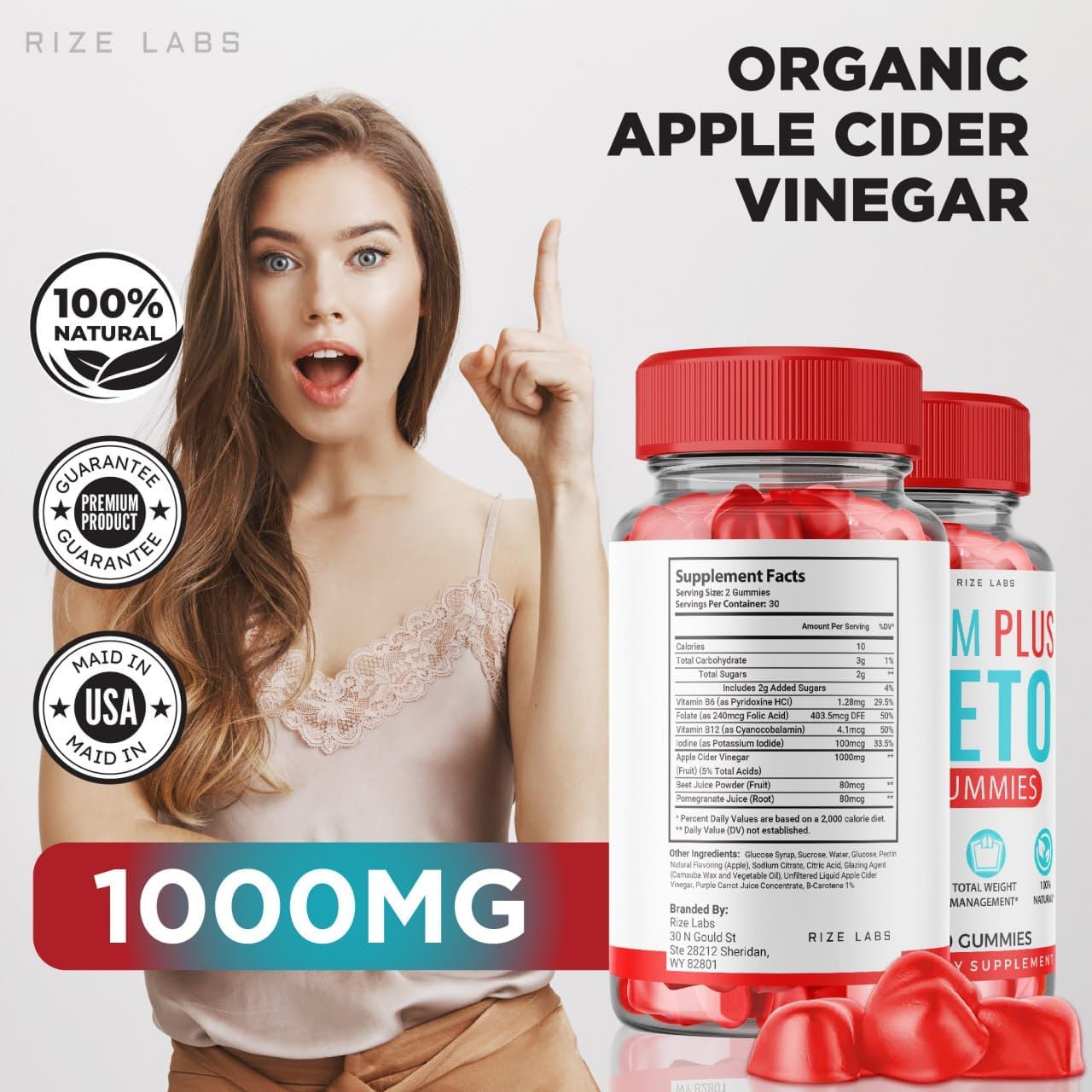 Slim Plus Keto ACV Gummies - 5 Pack for  Slimming Formula  | Apple Cider Vinegar Gummies (300 Gummies) by Rize Labs