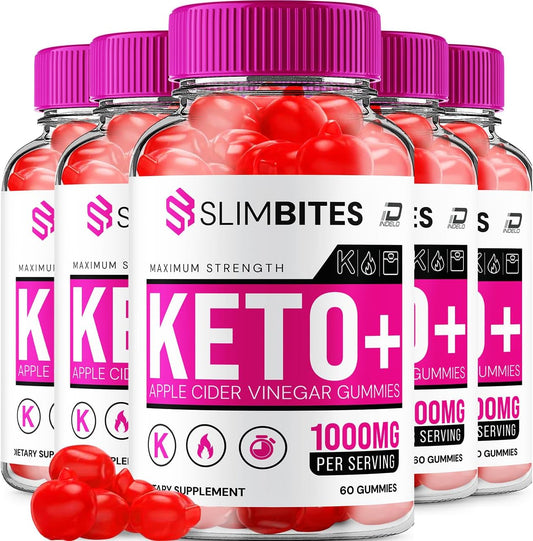 Slimbites Keto + ACV Gummies Supplement with Vitamin B12 - Apple Cider Vinegar 1000MG Gummies for  Slimming Formula  - 5 Pack (300 Gummies)