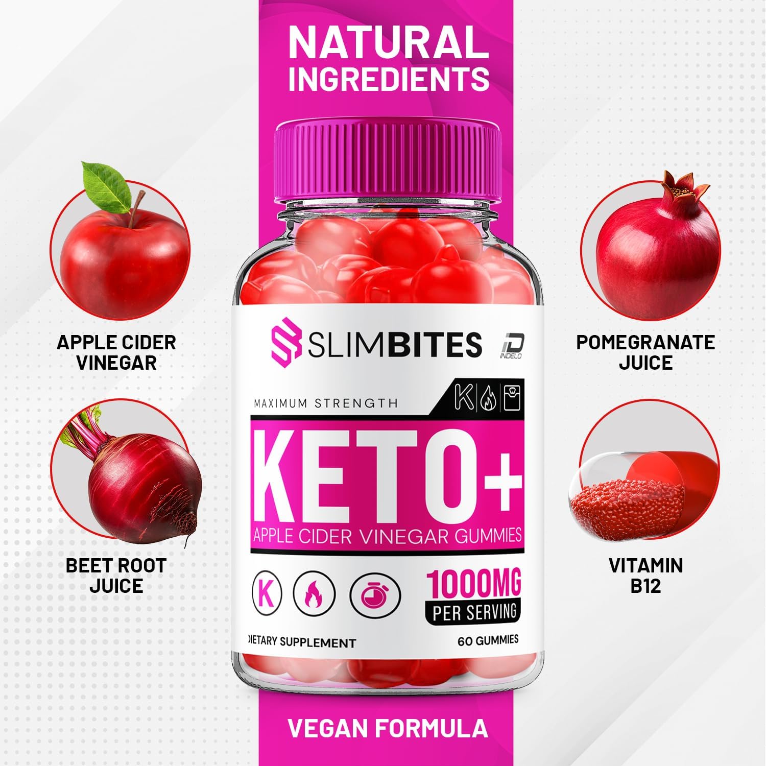 Slimbites Keto + ACV Gummies Supplement with Vitamin B12 - Apple Cider Vinegar 1000MG Gummies for  Slimming Formula  - 5 Pack (300 Gummies)