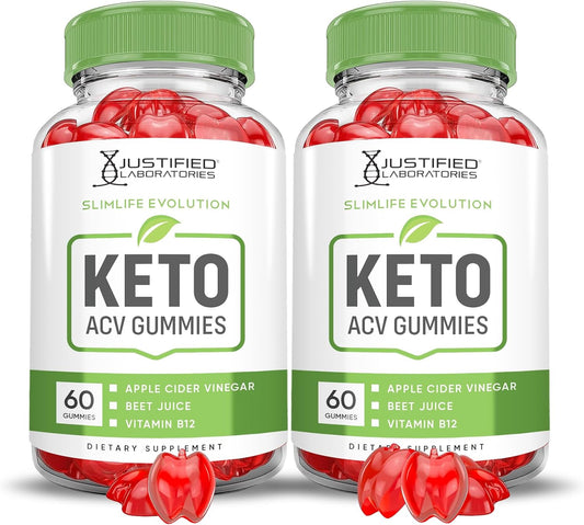 Slimlife Evolution Keto ACV Gummies - 2 Pack, 1000MG Apple Cider Vinegar, Pomegranate Beet Juice Powder, B12 Vegan - 120 Gummies