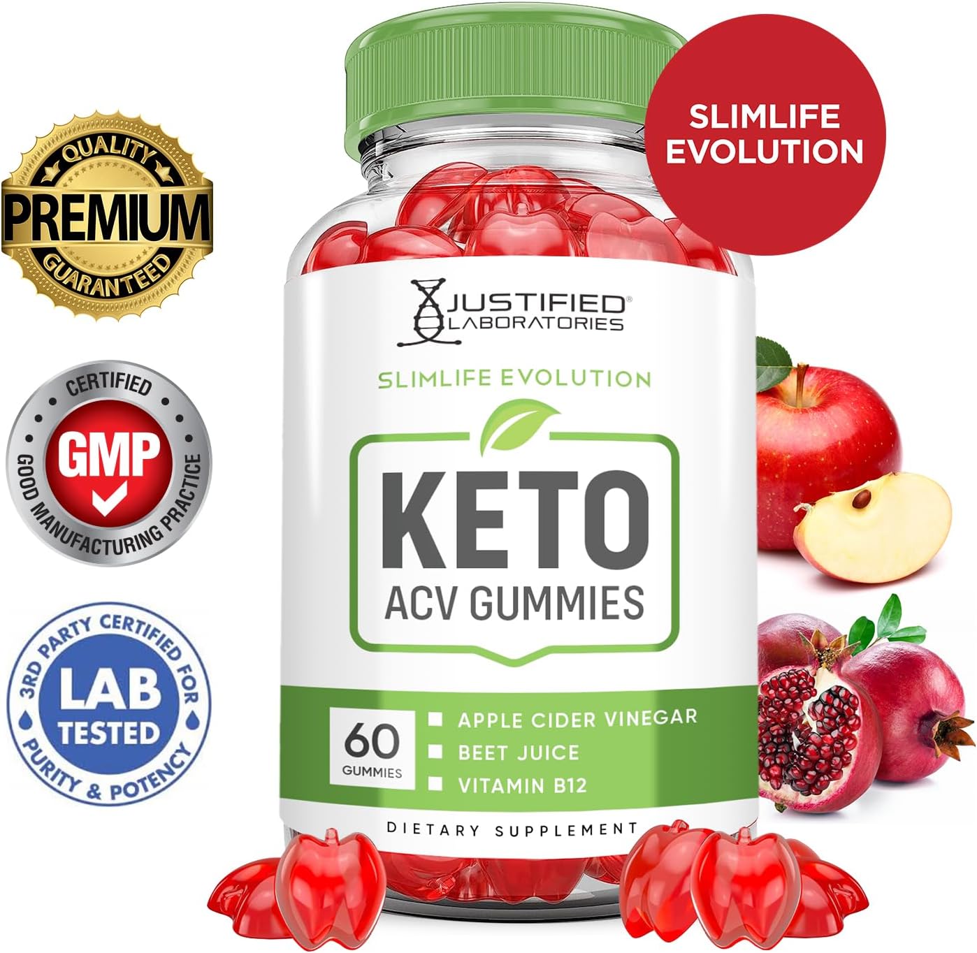Slimlife Evolution Keto ACV Gummies - 2 Pack, 1000MG Apple Cider Vinegar, Pomegranate Beet Juice Powder, B12 Vegan - 120 Gummies