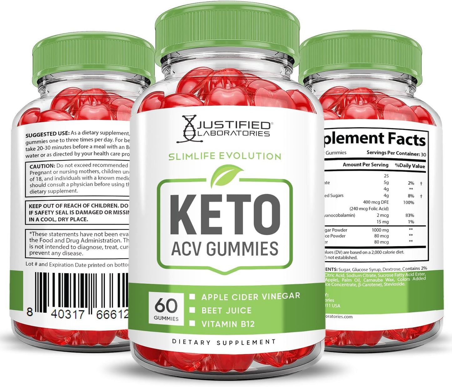 Slimlife Evolution Keto ACV Gummies - 2 Pack, 1000MG Apple Cider Vinegar, Pomegranate Beet Juice Powder, B12 Vegan - 120 Gummies