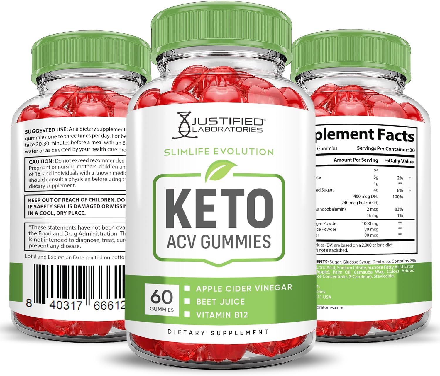 Slimlife Evolution Keto ACV Gummies - 2 Pack, 1000MG Apple Cider Vinegar, Pomegranate Beet Juice Powder, B12 Vegan - 120 Gummies