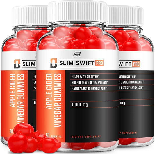 SlimPro Swift + ACV Gummies: Apple Cider Vinegar 1000MG, Vitamin B12 - 180 Gummies (3 Pack)