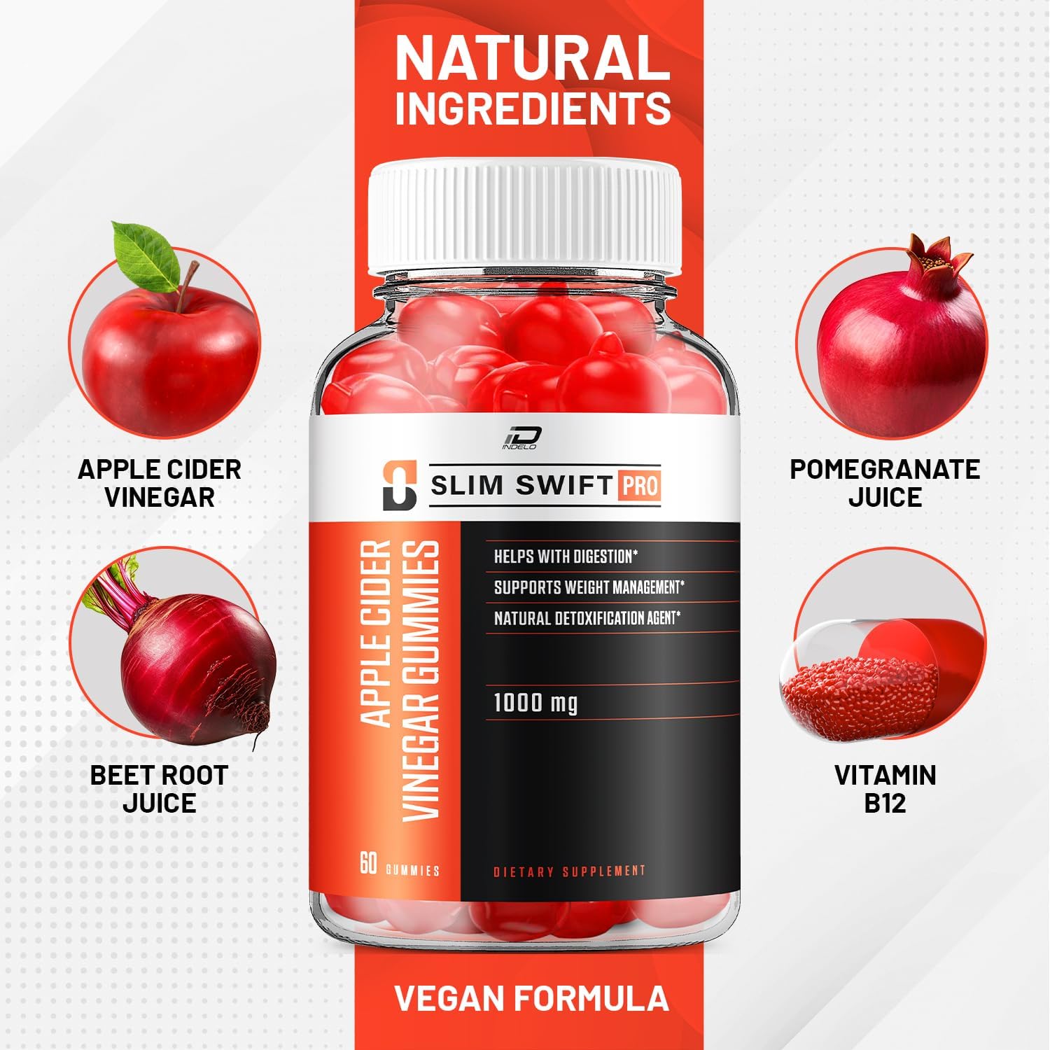 SlimPro Swift + ACV Gummies: Apple Cider Vinegar 1000MG, Vitamin B12 - 180 Gummies (3 Pack)
