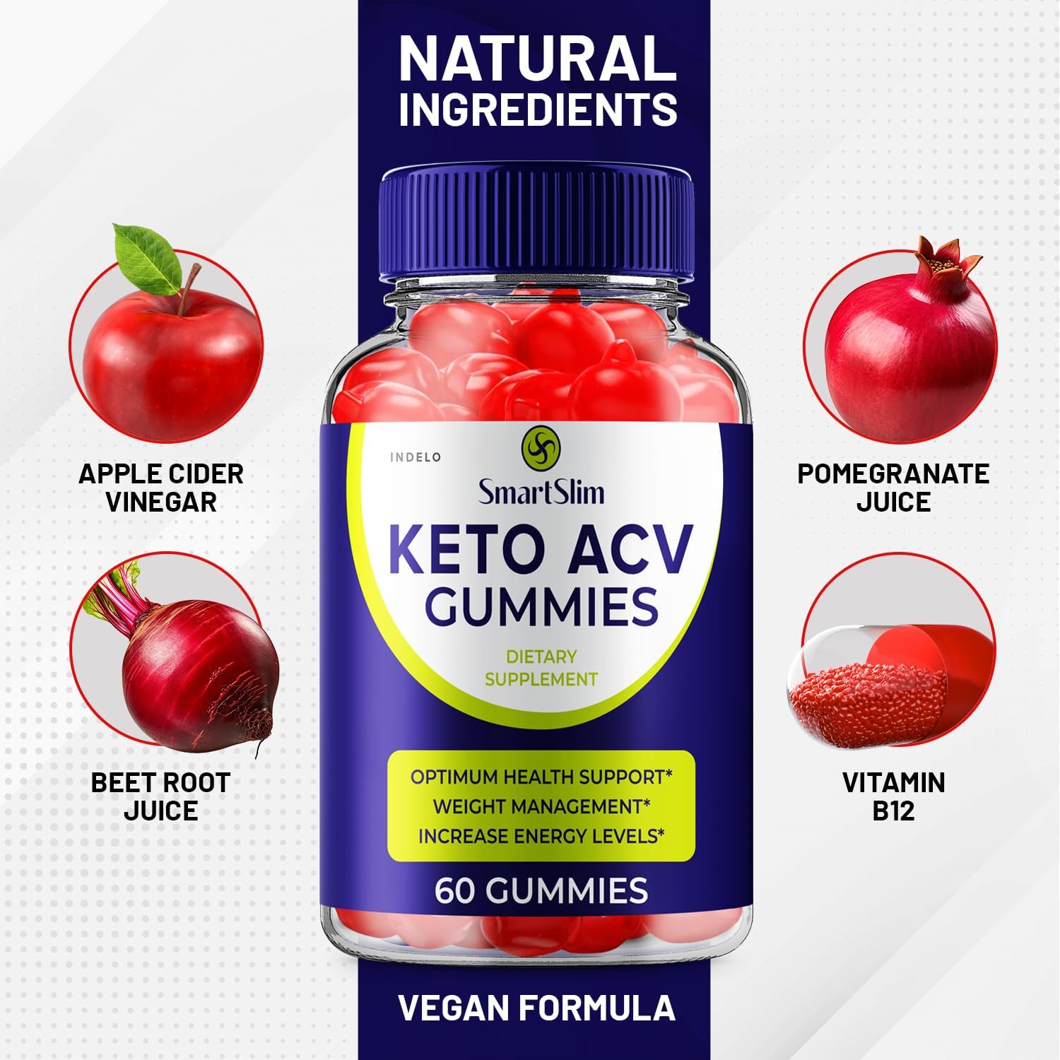 Smart Slim Keto ACV Gummies with B12 - Advanced Weight Management Formula - 1000mg SmartSlim - 60 Gummies