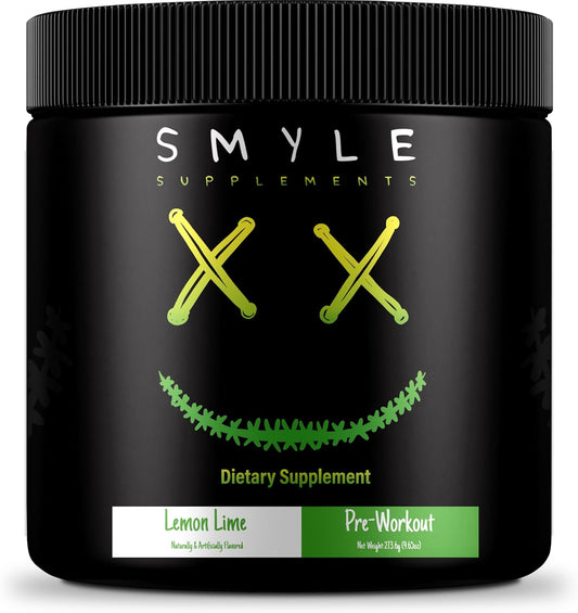 Smyle USA Lemon Lime Pre-Workout Powder - Energy Booster with Alpha GPC, Caffeine, Beta-Alanine | 30 Servings