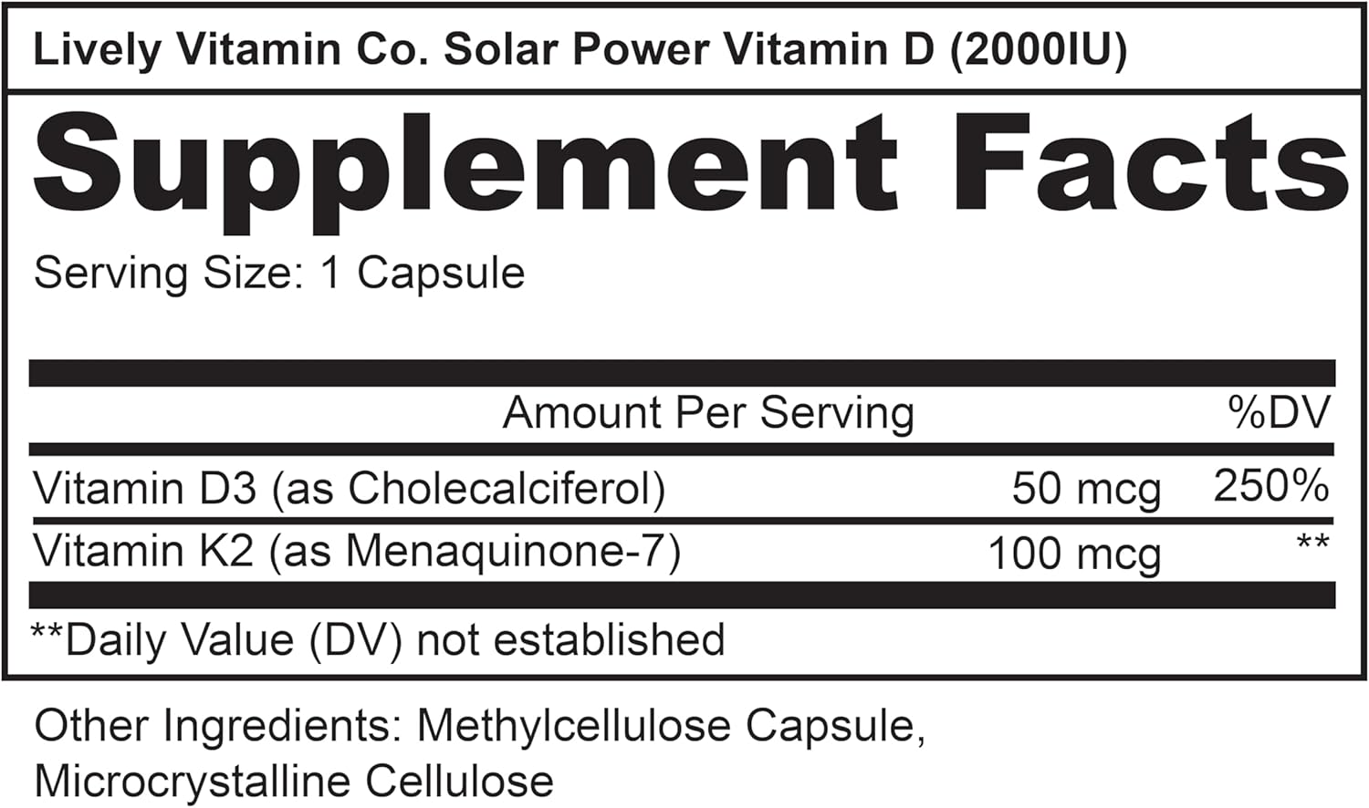 Solar Power Vitamin D3 Supplement with Patented Vitamin K - MK7 for Immune Balance, Brain Function, Heart Health, and Stress Relief - 60 Count
