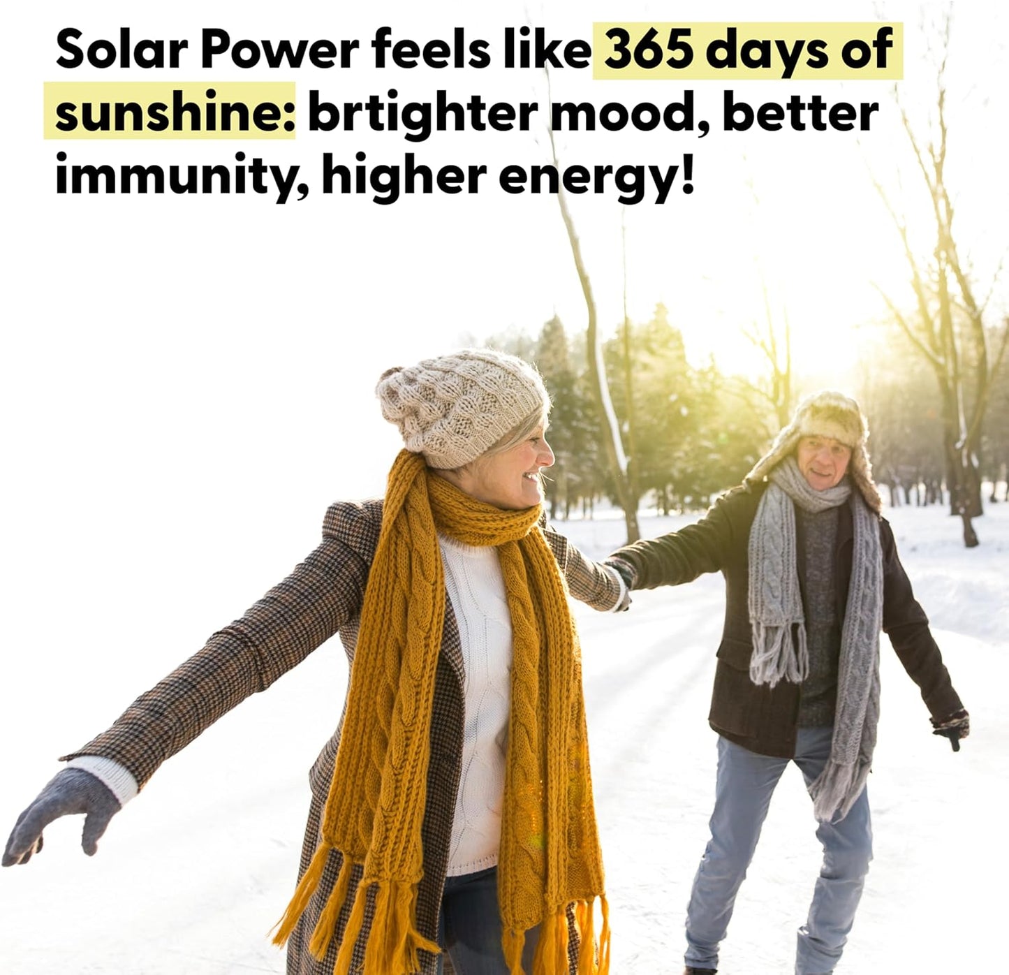 Solar Power Vitamin D3 Supplement with Patented Vitamin K - MK7 for Immune Balance, Brain Function, Heart Health, and Stress Relief - 60 Count