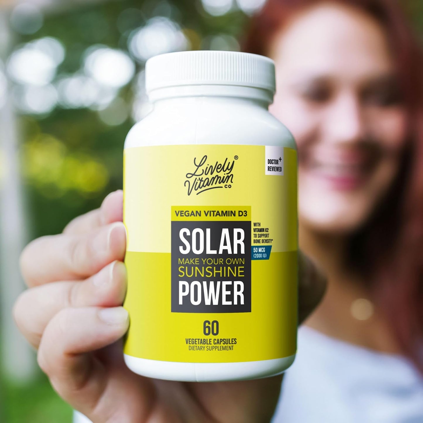 Solar Power Vitamin D3 Supplement with Patented Vitamin K - MK7 for Immune Balance, Brain Function, Heart Health, and Stress Relief - 60 Count