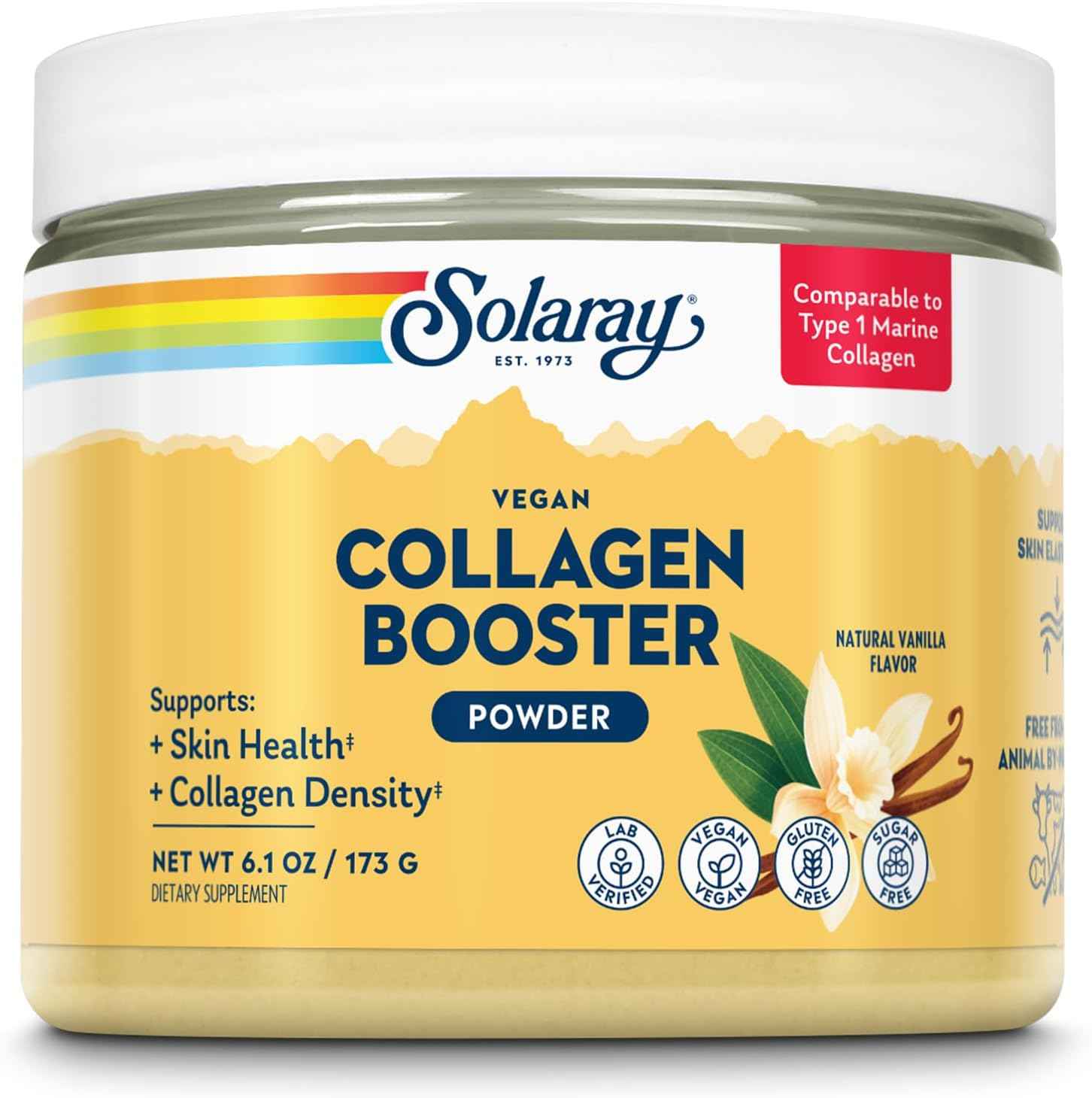 SOLARAY Vegan Collagen Booster - Type 1 Marine Collagen Powder Alternative - Skin Health and Collagen Density Support - Gluten Free, Sugar Free, Lab Verified - 60-Day Guarantee - 25 Servings, 6.1 OZ