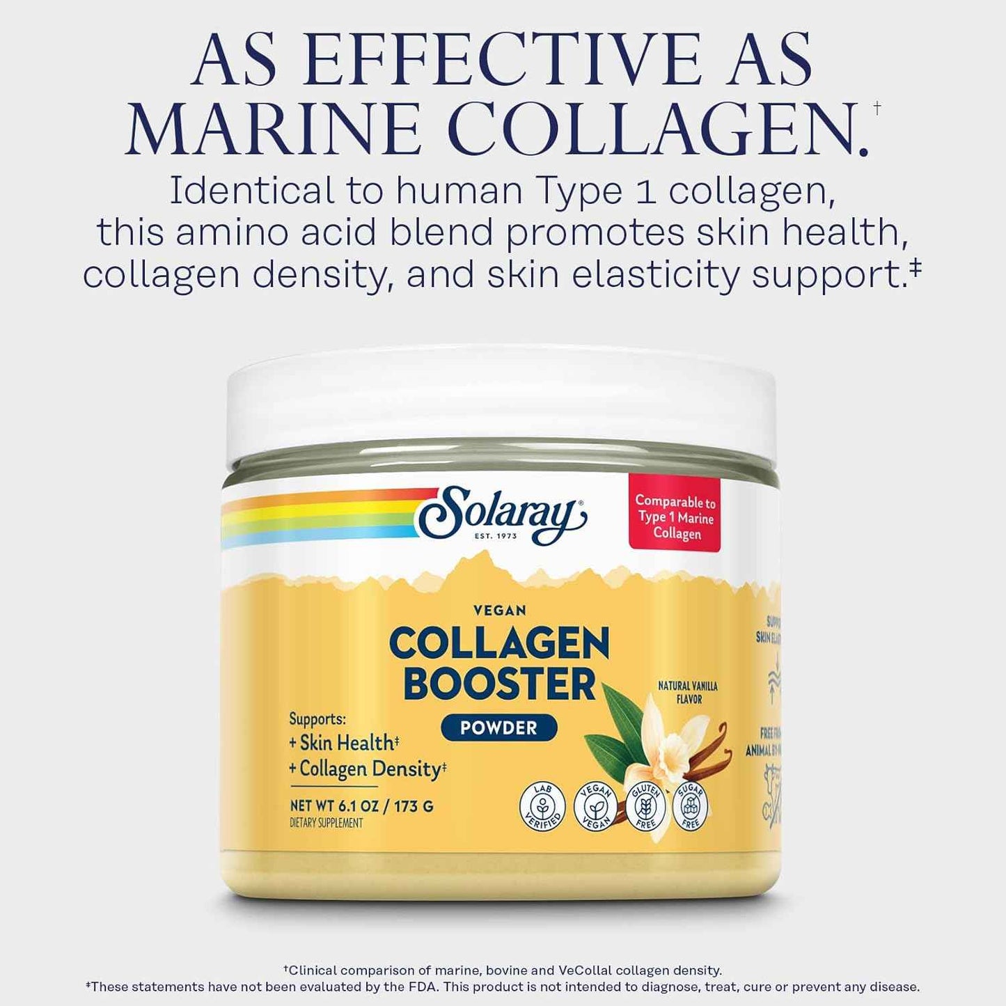 SOLARAY Vegan Collagen Booster - Type 1 Marine Collagen Powder Alternative - Skin Health and Collagen Density Support - Gluten Free, Sugar Free, Lab Verified - 60-Day Guarantee - 25 Servings, 6.1 OZ