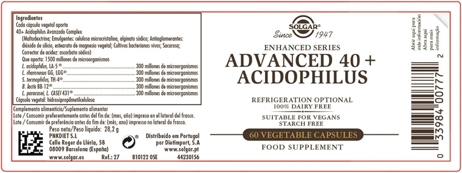 Solgar Advanced 40+ Acidophilus Supplement - 60 Vegetable Capsules