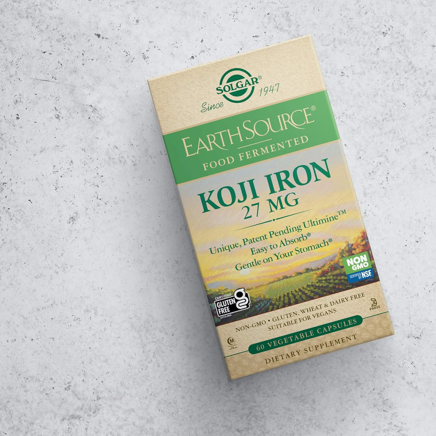 Solgar Earth Source Food Fermented Koji Iron 27mg Capsules - High Absorption, Slow-Release, Gentle on Stomach - Non-GMO, Vegan, Gluten-Free - 30 Servings