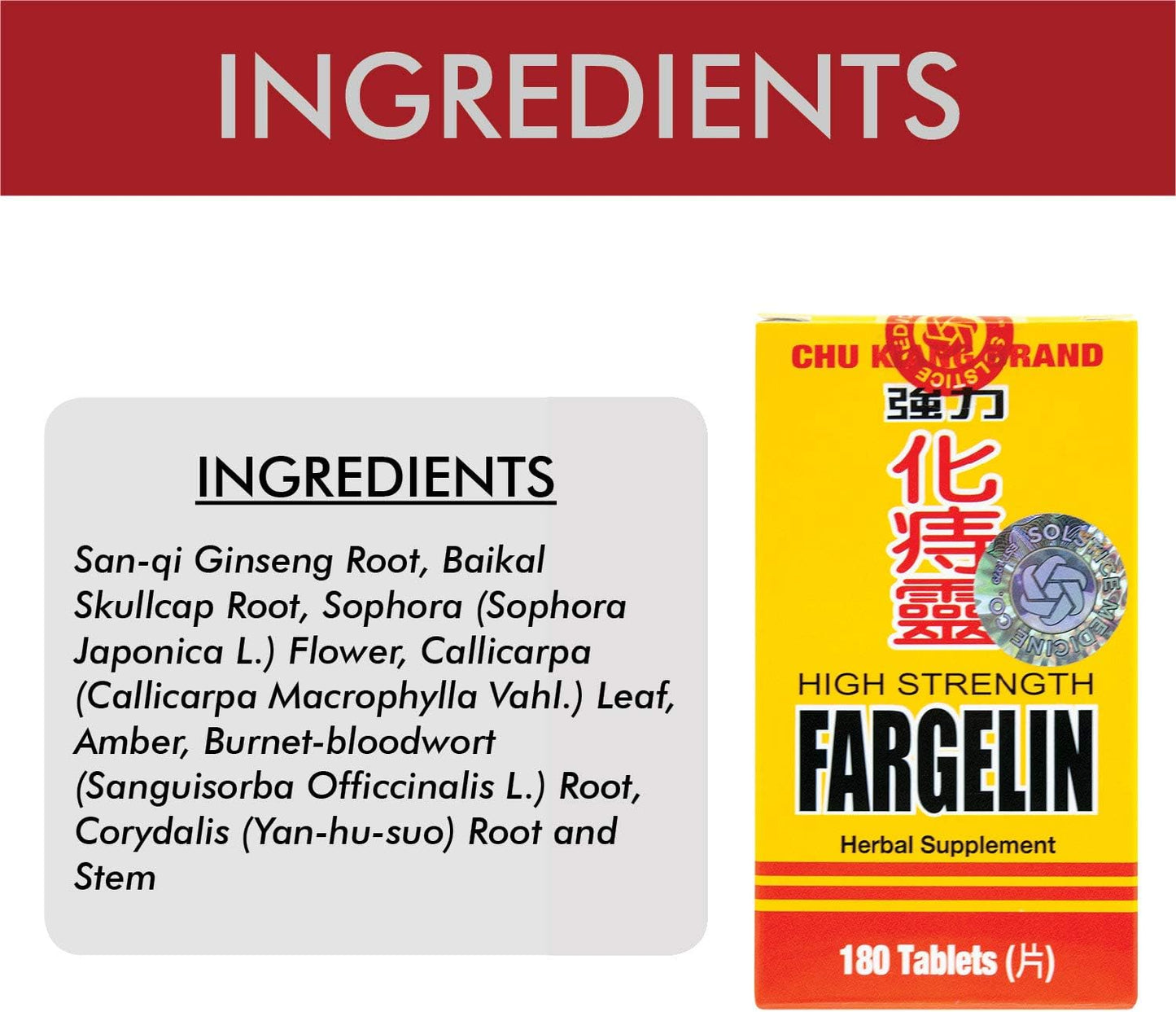 Solstice Medicine Company Chu Kiang Brand High Strength Fargelin Herbal Supplement - 180 Tablets
