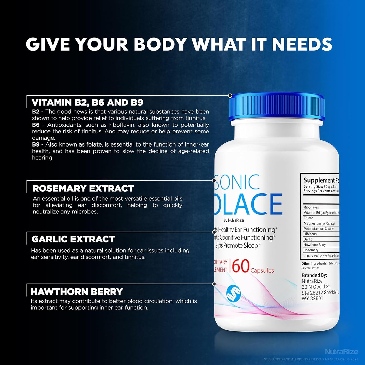 Sonic Solace NutraRize (3 Pack) - Advanced Formula for Healthy Hearing, Official Ear Health Support, All Natural Well-Being, SonicSolace Review (180 Caps)