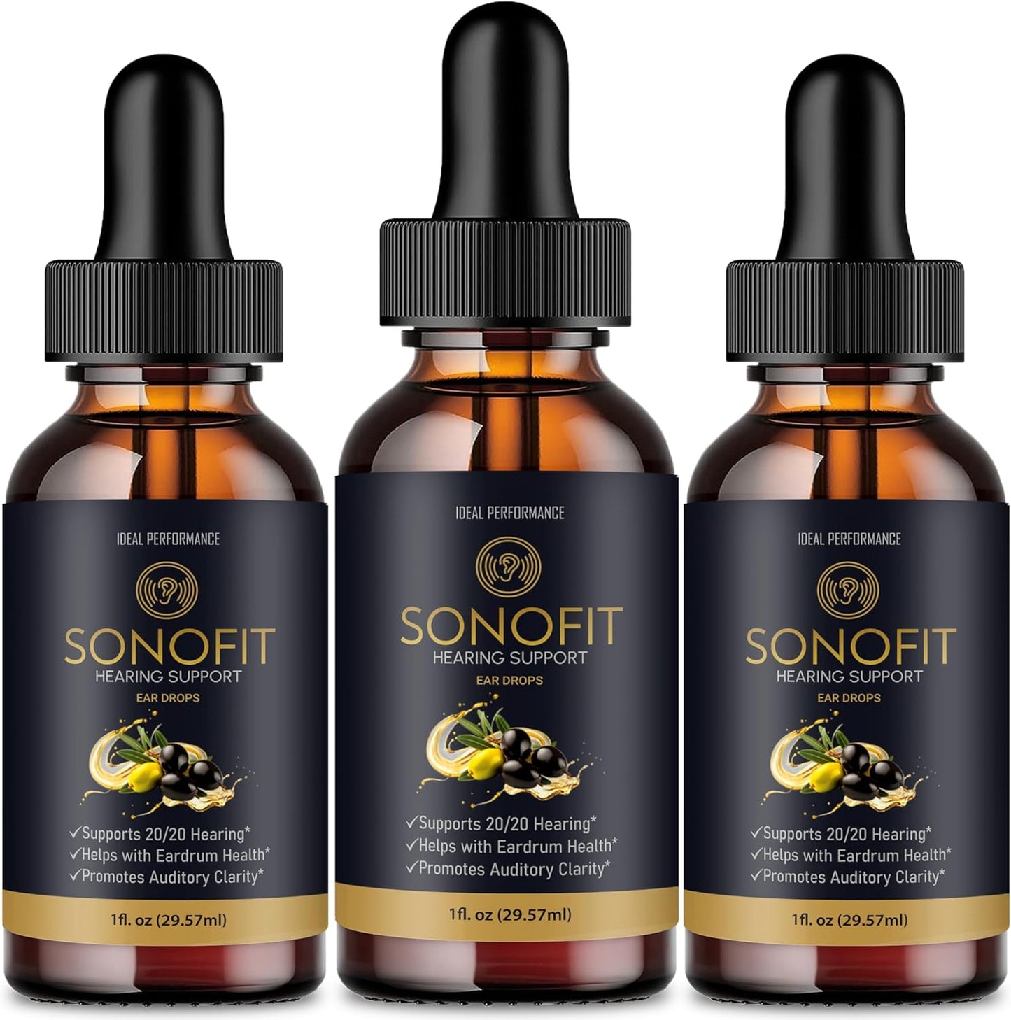 Sonofit Tinnitus Relief Drops for Ringing Ears - Advanced Formula for Healthy Ear Support - 3 Pack Hearing Support Supplement