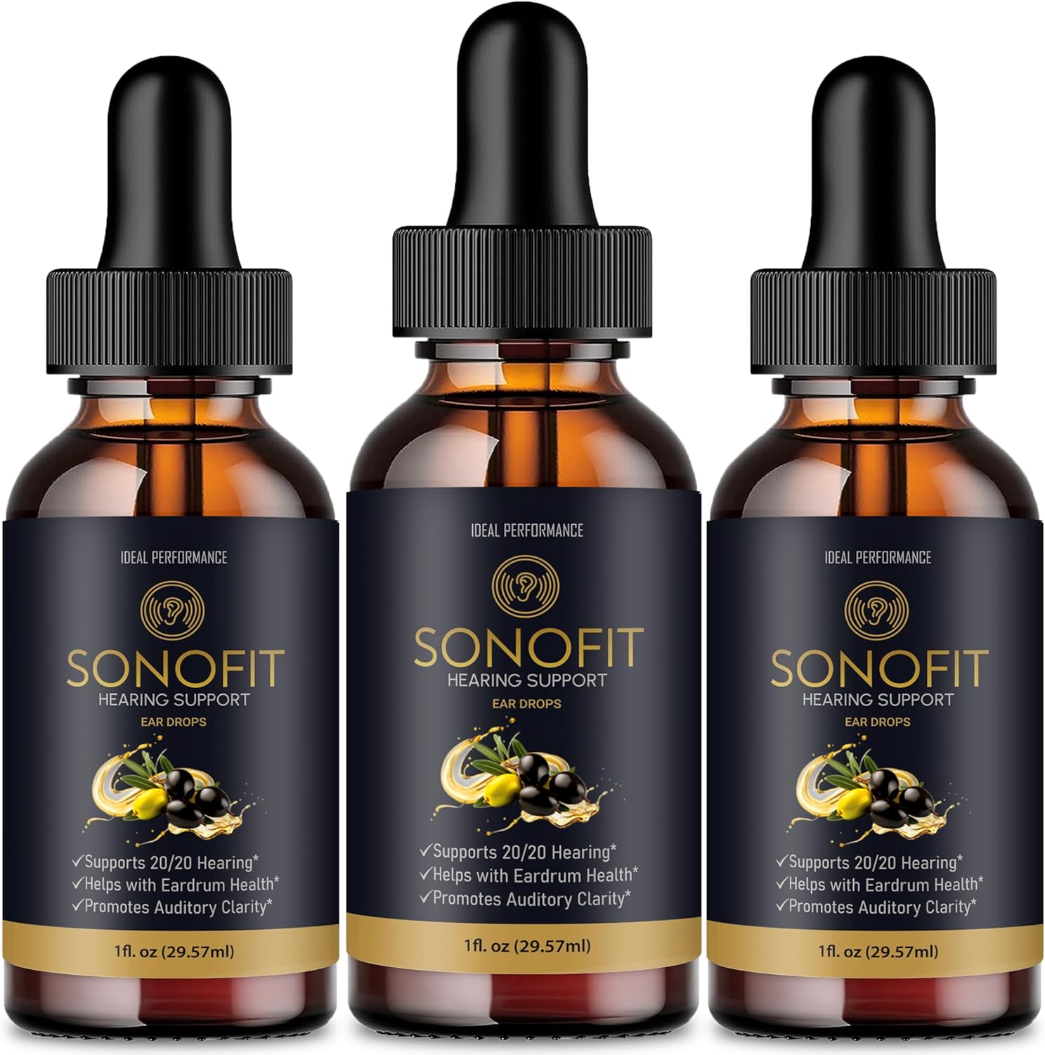 Sonofit Tinnitus Relief Drops for Ringing Ears - Advanced Formula for Healthy Ear Support - 3 Pack Hearing Support Supplement