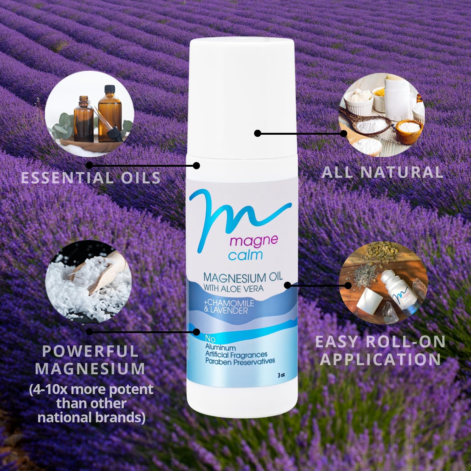Soothing Magnesium Roll-On with Lavender & Chamomile - 3 oz