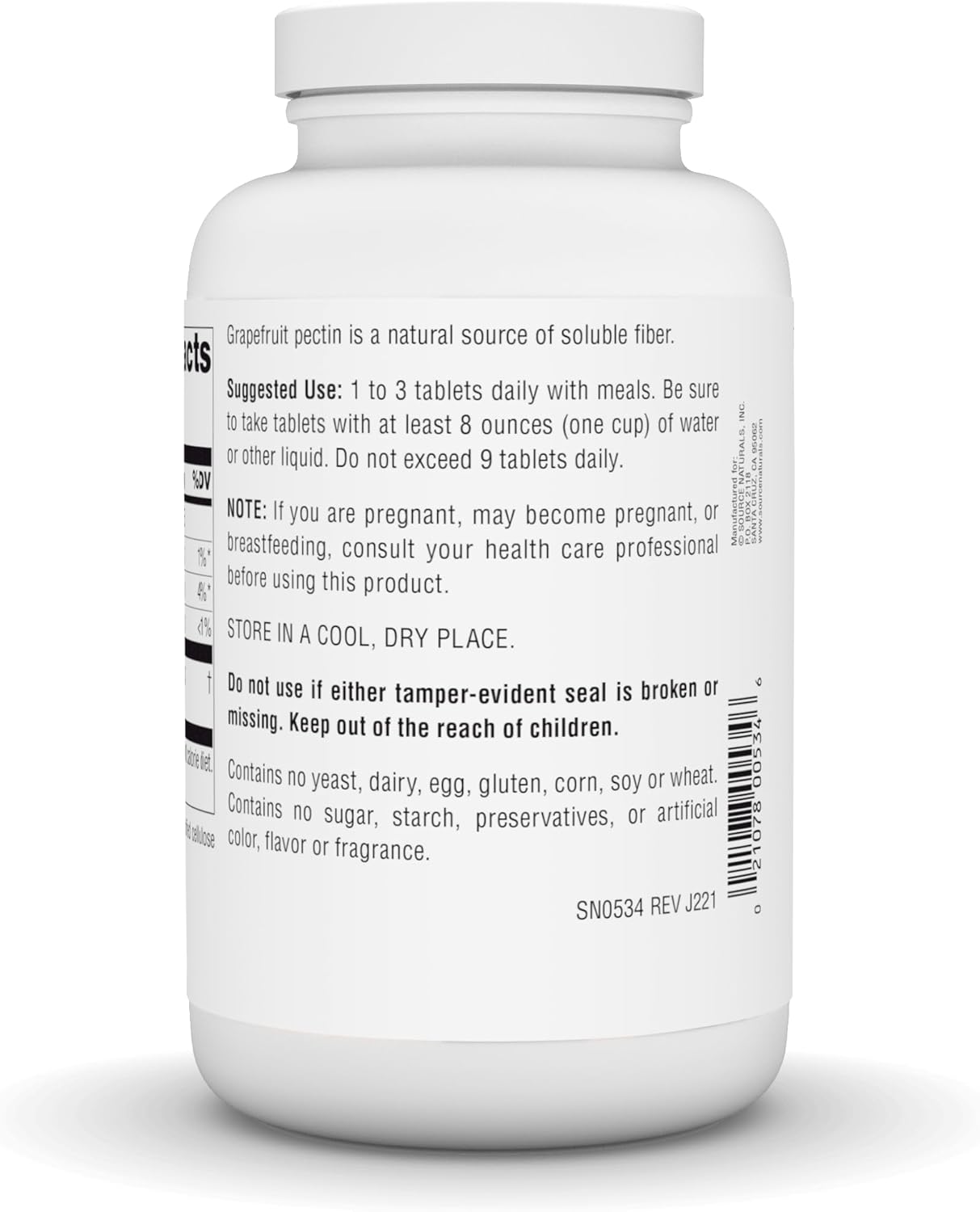 Source Naturals Grapefruit Pectin - 1000 mg Soluble Fiber Dietary Supplement - 240 Tablets