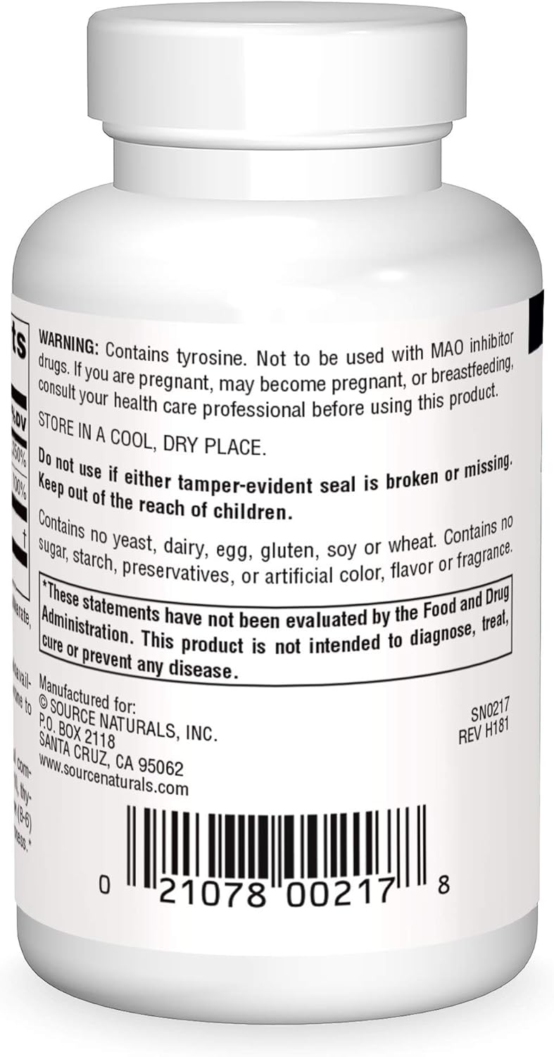 Source Naturals N-Acetyl L-Tyrosine Supplement - 120 Tablets for Cognitive Support and Energy Boost