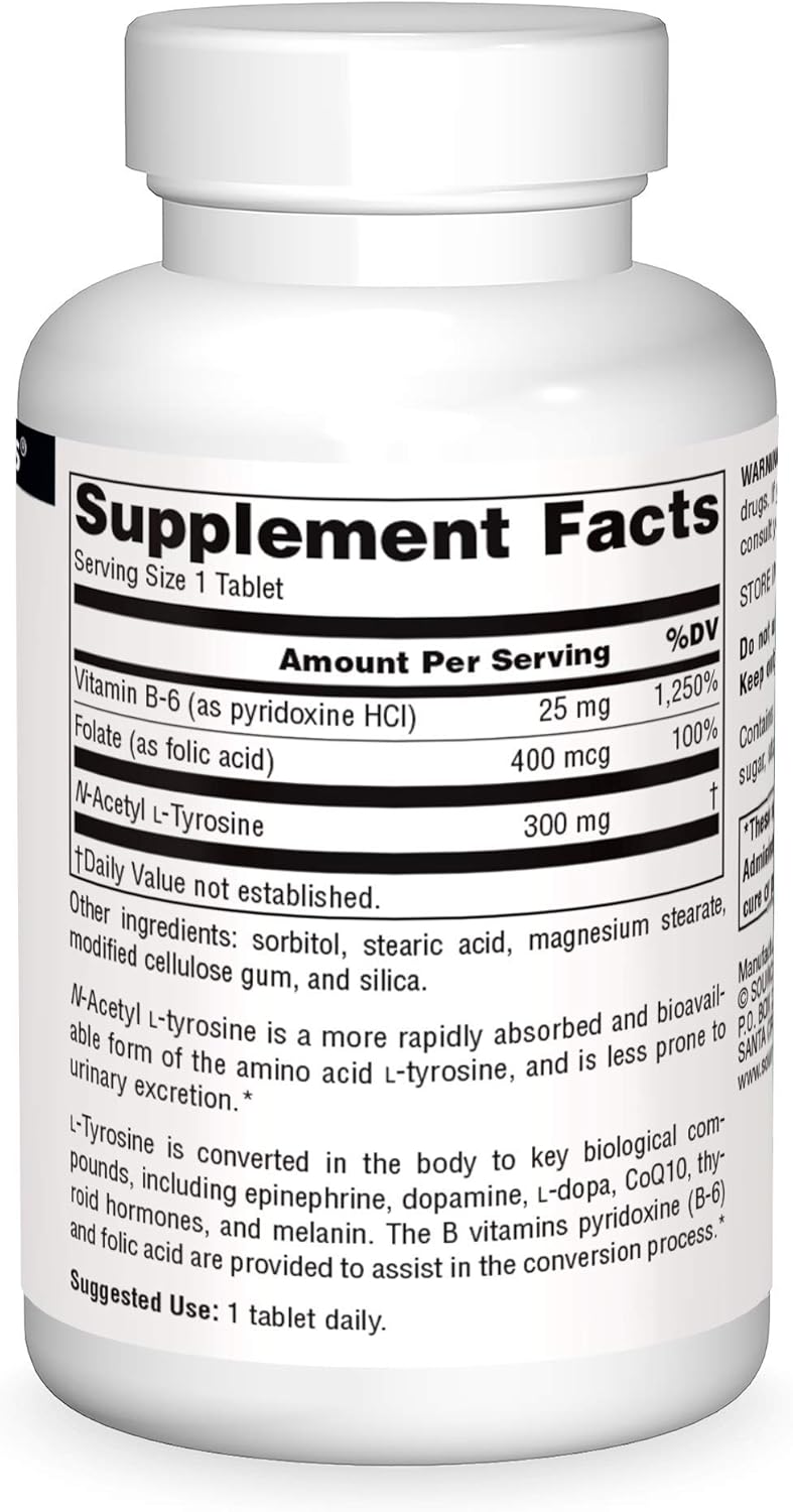 Source Naturals N-Acetyl L-Tyrosine Supplement - 120 Tablets for Cognitive Support and Energy Boost