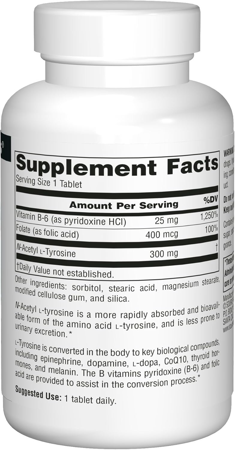 Source Naturals N-Acetyl L-Tyrosine Supplement - 120 Tablets for Cognitive Support and Energy Boost