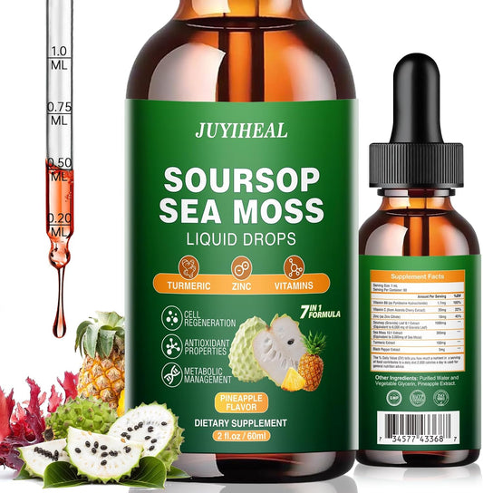 Soursop Bitters Liquid with Sea Moss, Turmeric, and Vitamins for Immune and Digestive Support - 2 fl oz Pineapple Flavor