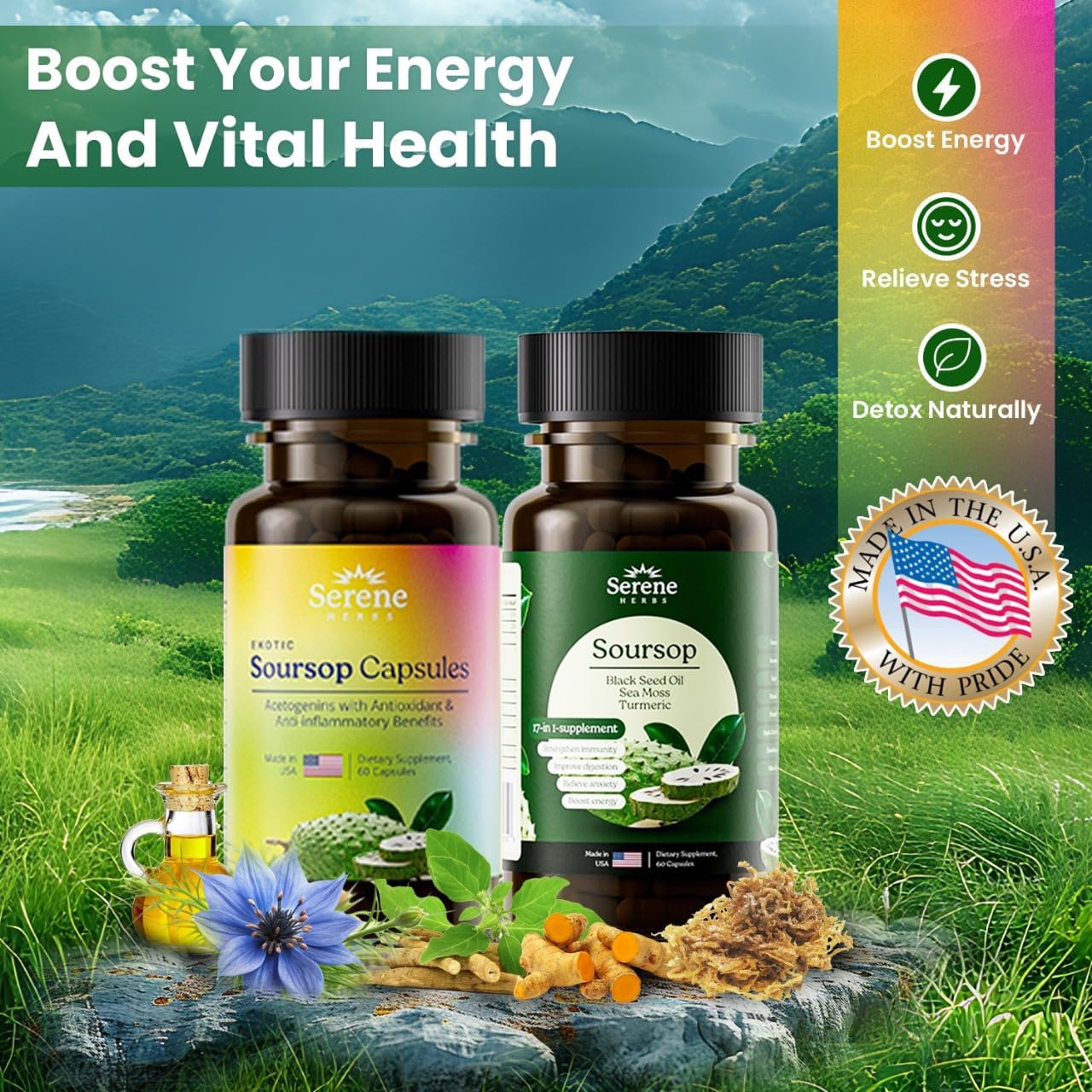 Soursop Capsules with 17-1 Herbal Fusion for Serene Herbs