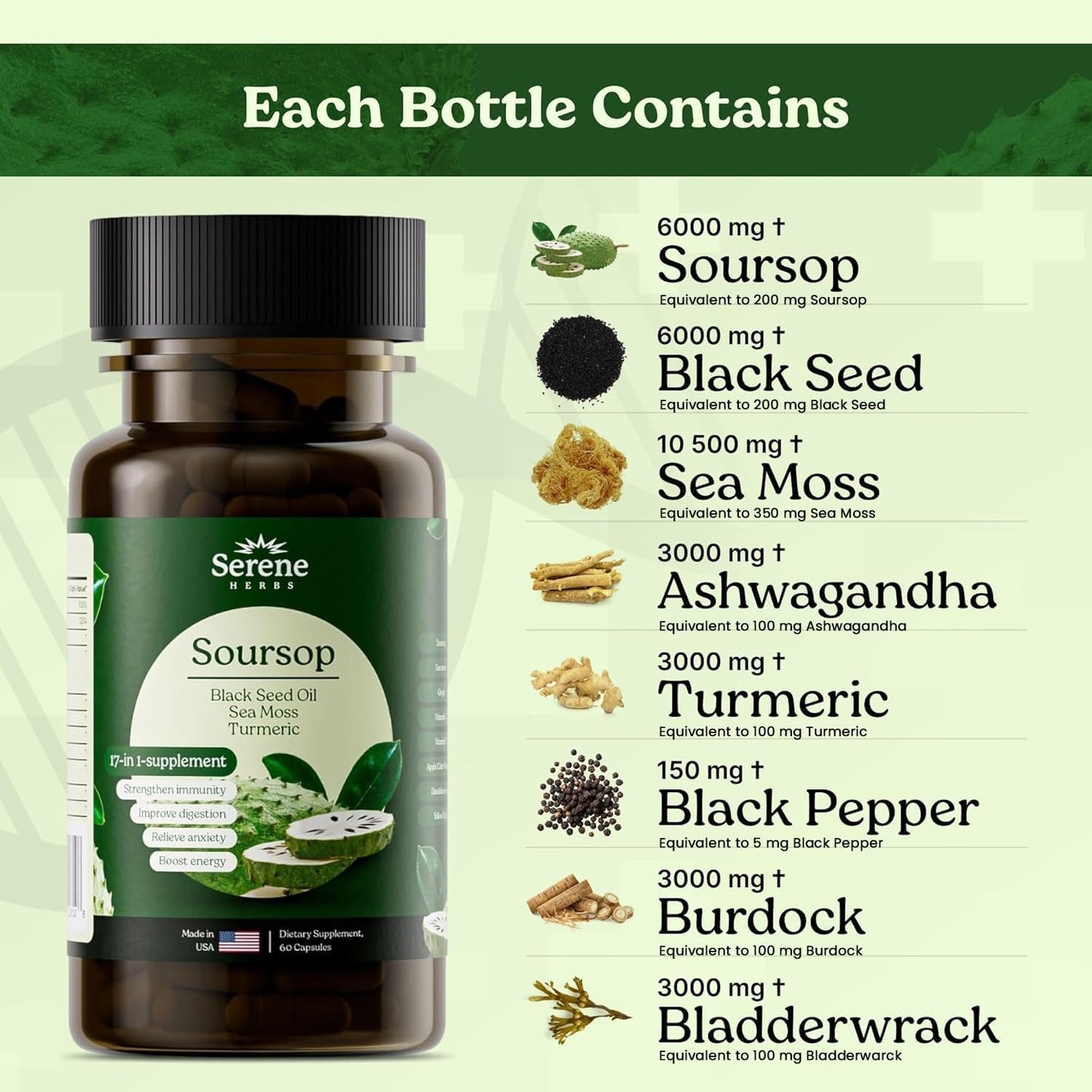 Soursop Capsules with 17-1 Herbal Fusion for Serene Herbs