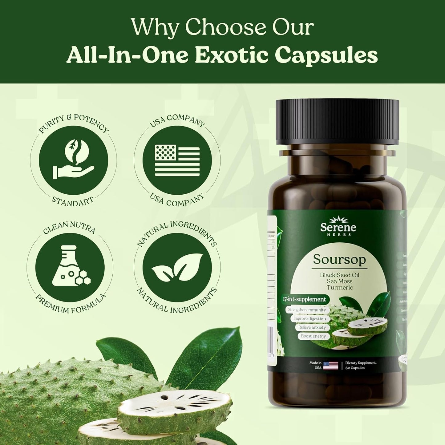 Soursop Capsules with 17-1 Herbal Fusion for Serene Herbs