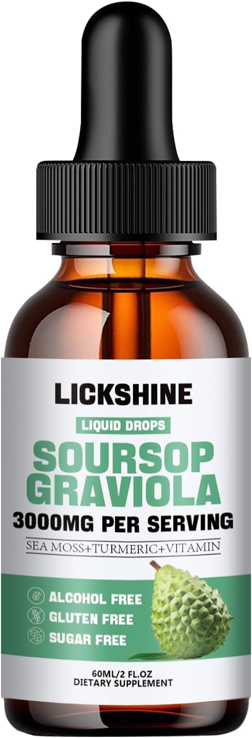 Soursop Graviola Liquid Drops 3000MG - Cell Support, Immune Boost, Antioxidant - Sea Moss, Turmeric - 2Fl Oz