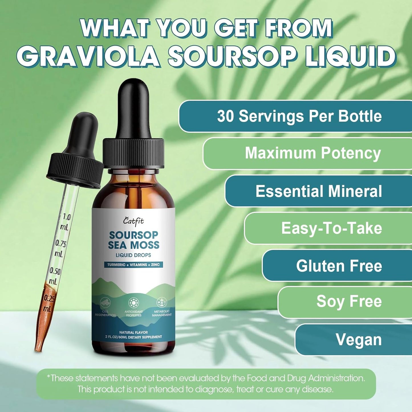 Soursop Graviola Liquid Drops with Sea Moss & Turmeric for Cell Support, Immune Boost, and Antioxidant Benefits