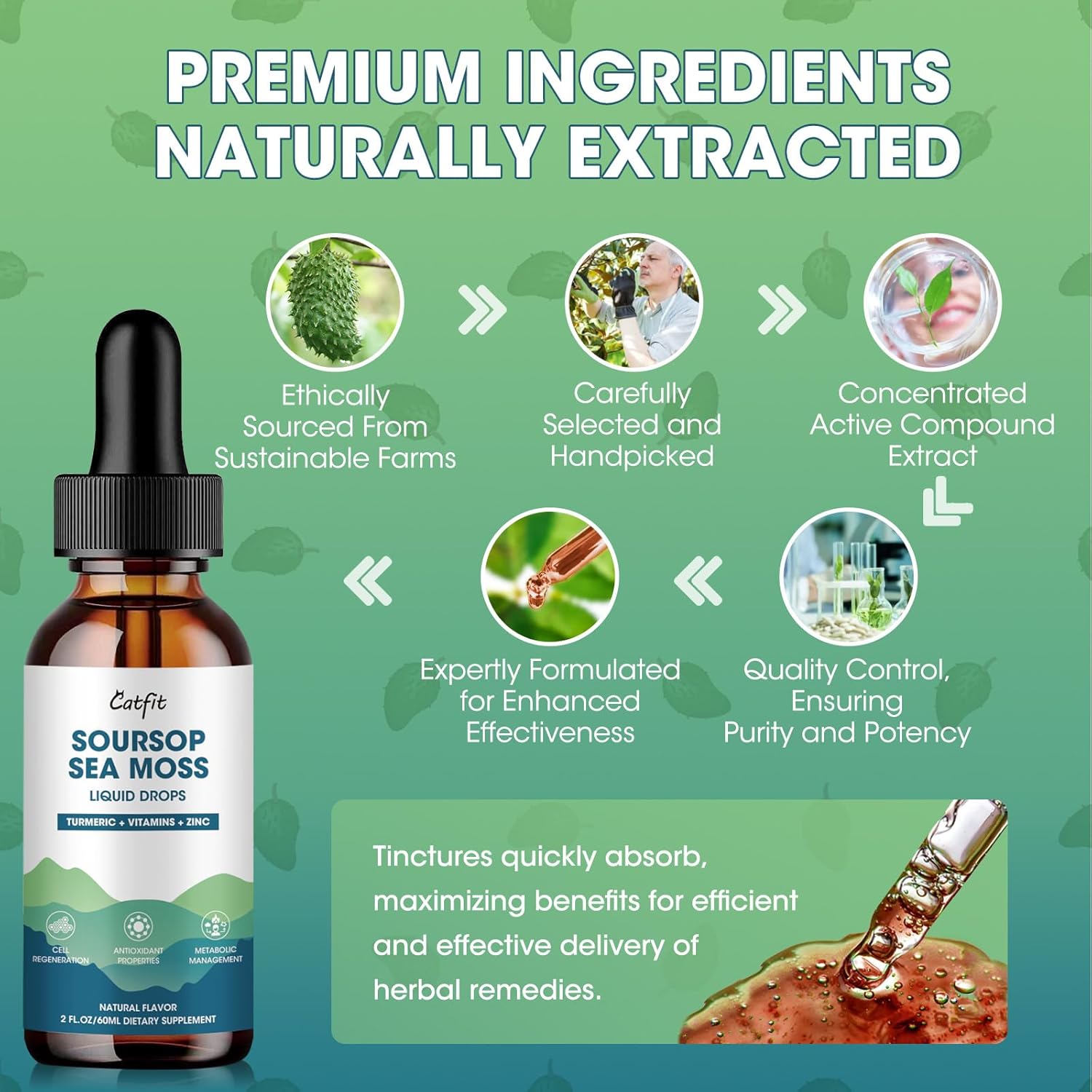 Soursop Graviola Liquid Drops with Sea Moss, Turmeric, & Soursop Leaves Extract - Immune & Antioxidant Support, Cell & Relaxation Benefits - 2 Fl Oz