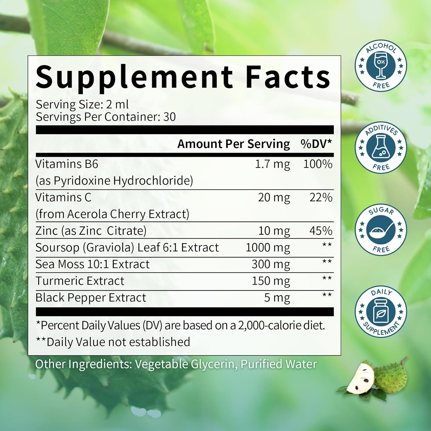 Soursop Graviola Liquid Drops with Sea Moss, Turmeric, & Soursop Leaves Extract - Immune & Antioxidant Support, Cell & Relaxation Benefits - 2 Fl Oz