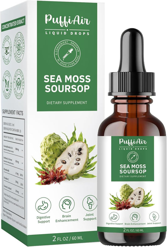 Soursop & Sea Moss Liquid Drops for Cell Support, Immune Boost, and Relaxation - Herbal Extract with Natural Flavor - 2 Fl Oz