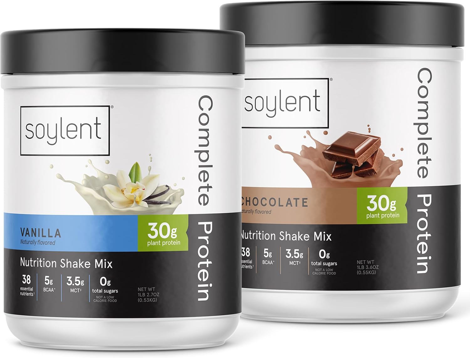 Soylent Complete Protein Powder Bundle - 30g Protein Shake for Muscle Growth & Recovery, Zero Sugar, Gluten Free, Vegan - Vanilla & Chocolate (2 Tubs)