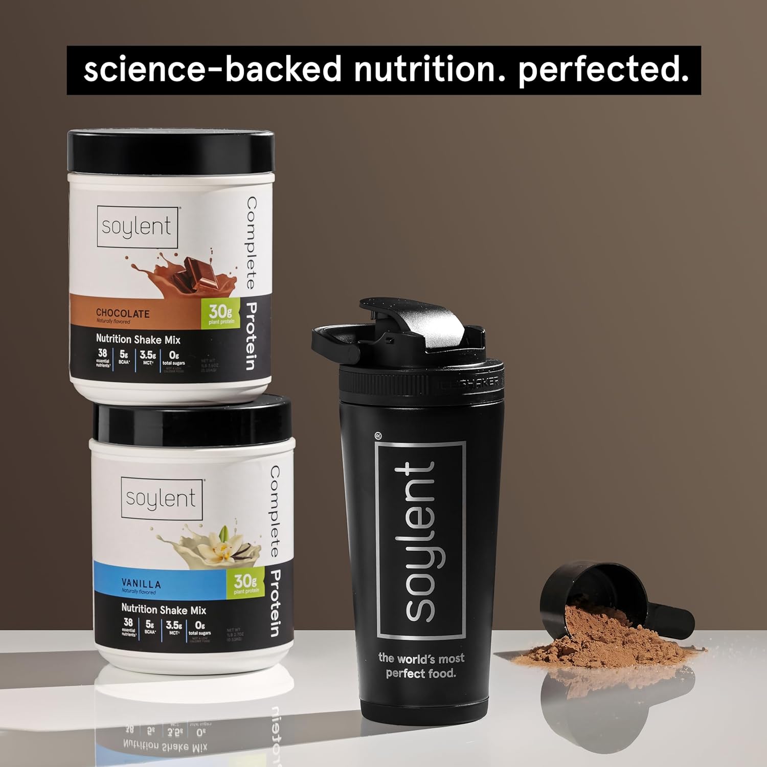 Soylent Complete Protein Powder Bundle - 30g Protein Shake for Muscle Growth & Recovery, Zero Sugar, Gluten Free, Vegan - Vanilla & Chocolate (2 Tubs)