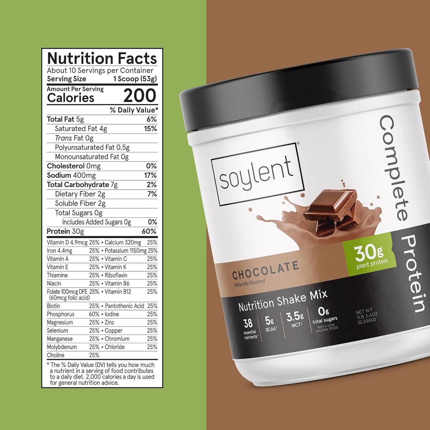 Soylent Complete Protein Powder Bundle - 30g Protein Shake for Muscle Growth & Recovery, Zero Sugar, Gluten Free, Vegan - Vanilla & Chocolate (2 Tubs)