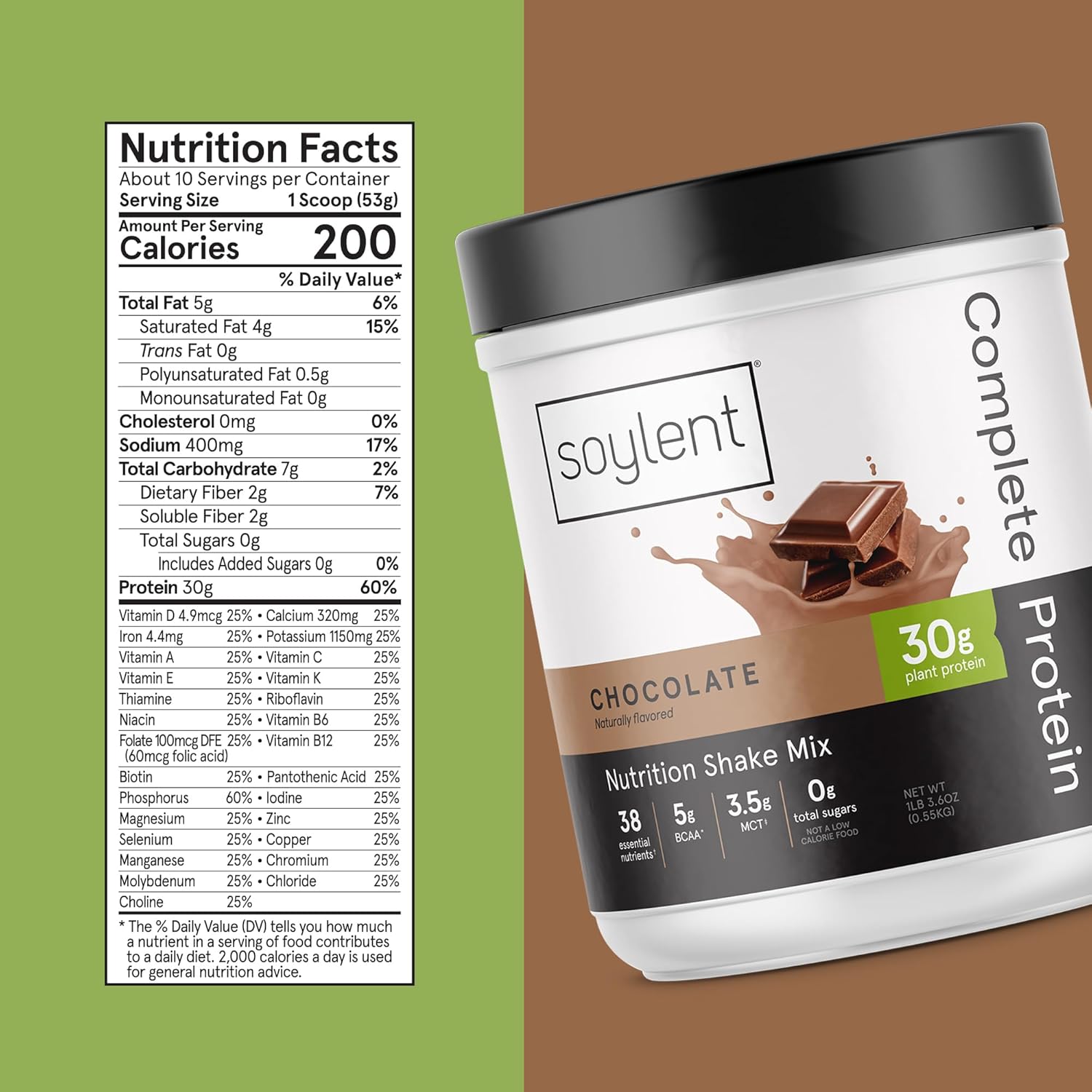 Soylent Complete Protein Powder Bundle - 30g Protein Shake for Muscle Growth & Recovery, Zero Sugar, Gluten Free, Vegan - Vanilla & Chocolate (2 Tubs)