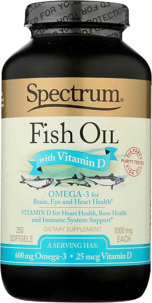 Spectrum Essentials Softgels, Fish Oil with Vitamin D, 1000 mg, 250 Count