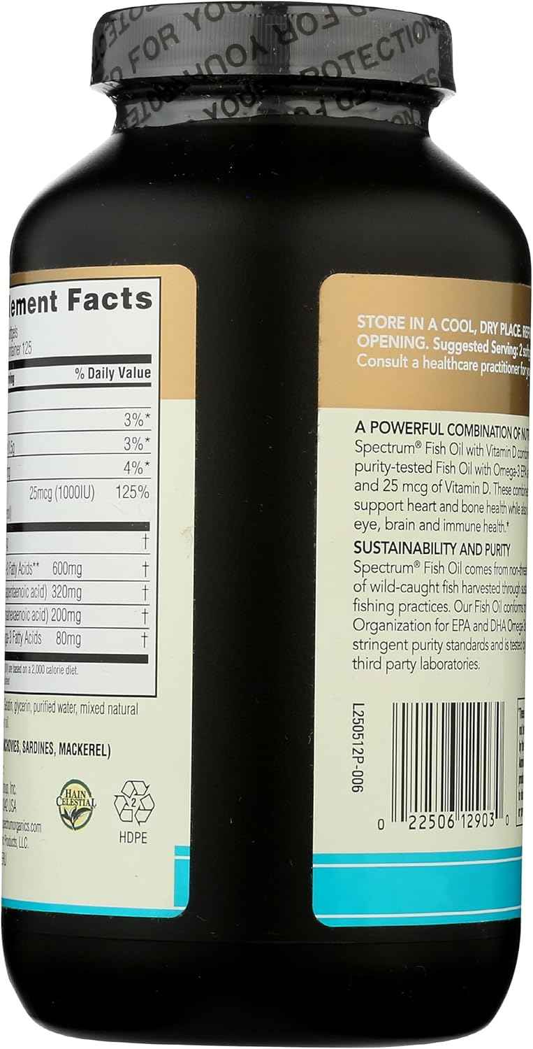 Spectrum Essentials Softgels, Fish Oil with Vitamin D, 1000 mg, 250 Count