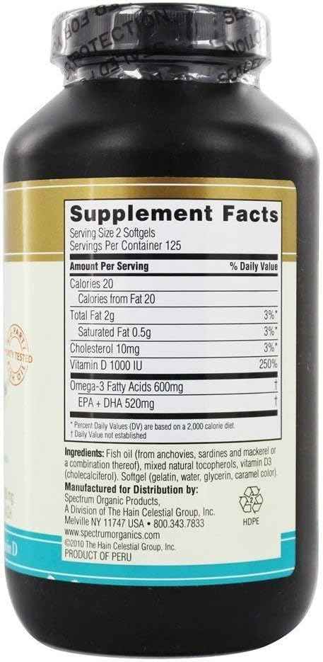 Spectrum Essentials Softgels, Fish Oil with Vitamin D, 1000 mg, 250 Count