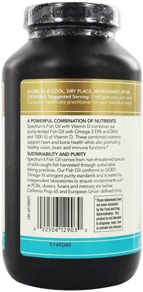 Spectrum Essentials Softgels, Fish Oil with Vitamin D, 1000 mg, 250 Count